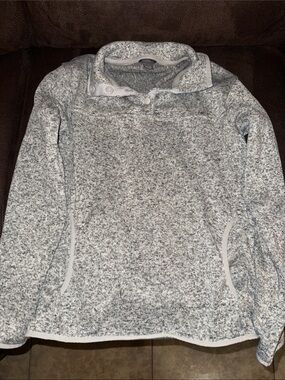 Eddie Bauer Heather Gray Button-Neck Pullover Sweater